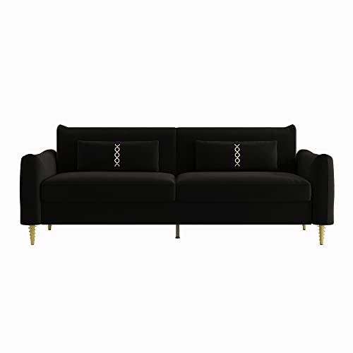 85 in 3-Seat Velvet Couch with Solid Wood Frame and Pillows 7k
