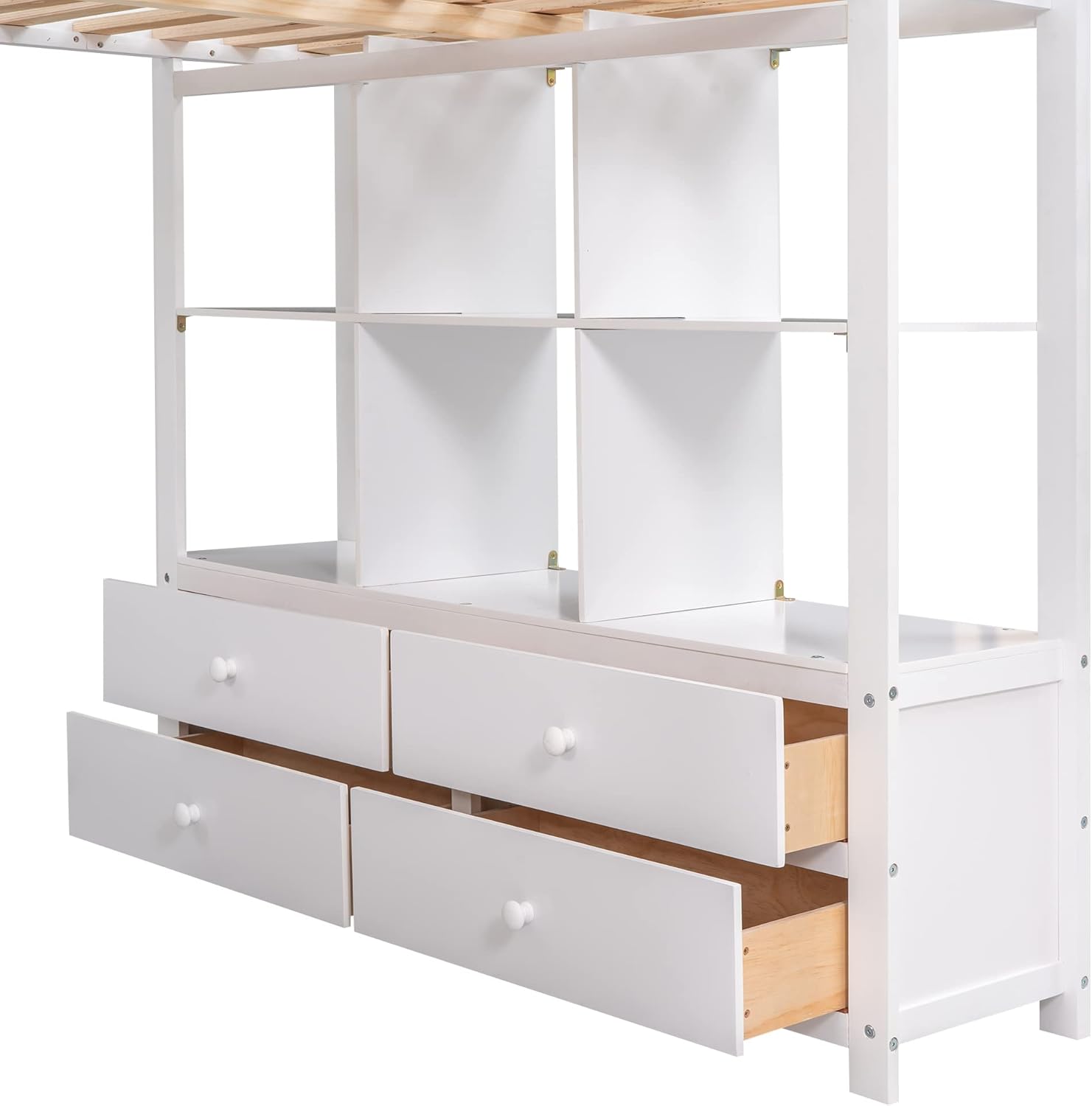 Full Size Loft Bed with Built-in Desk and Storage Shelves White k7