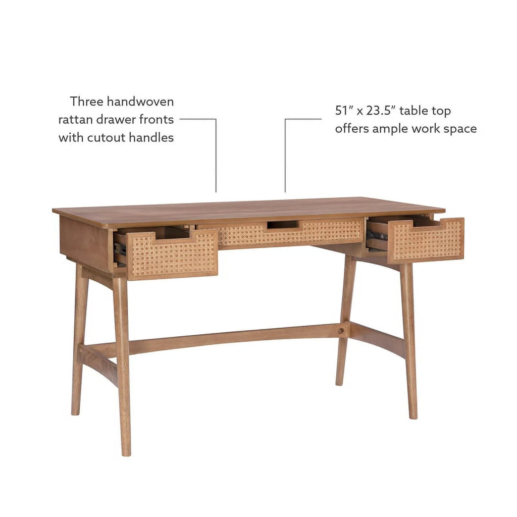 Rattan Wood Desk with Drawers Natural k7m