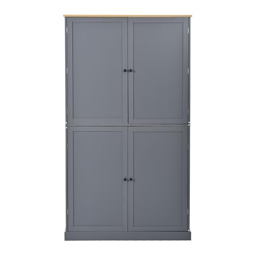 Farmhouse Kitchen Pantry Tall Storage Cabinet with Shelves and Drawers White k7