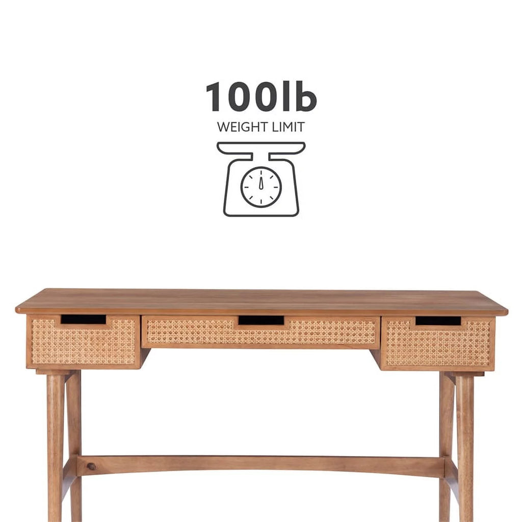 Rattan Wood Desk with Drawers Natural k7m