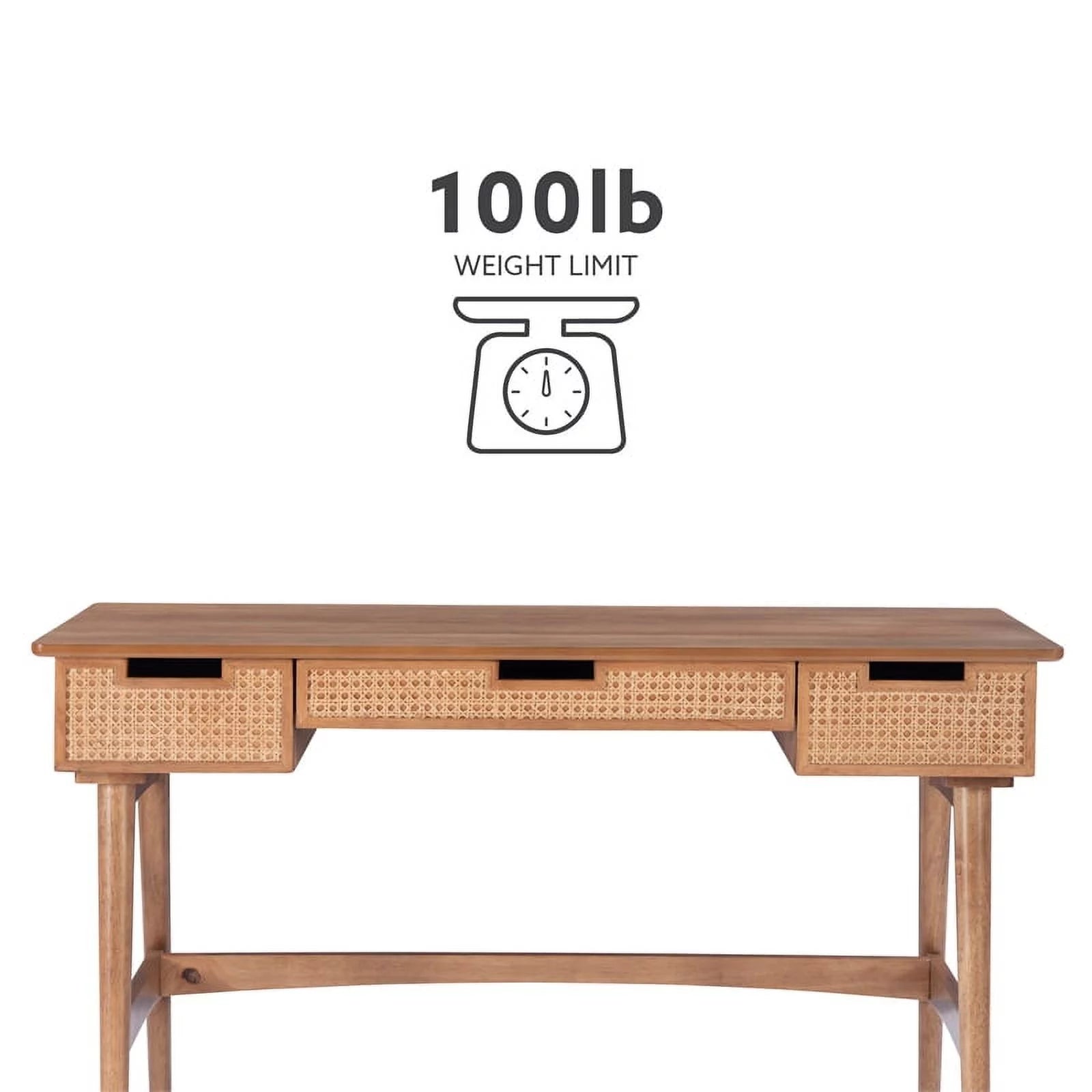 Rattan Wood Desk with Drawers Natural k7m