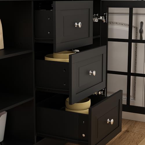 Modern Kitchen Pantry with Glass Doors and Adjustable Shelves a7