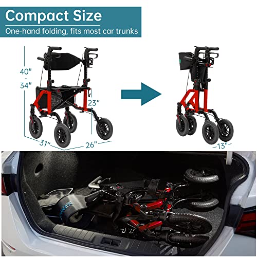 All-Terrain 2 in 1 Rollator Walker & Transport Chair Folding Wheelchair Blue k7
