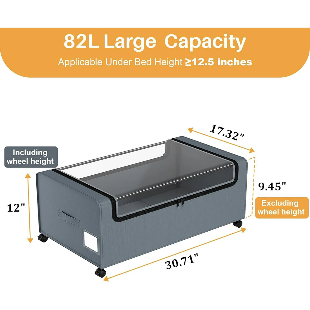Under Bed Storage Bins with Wheels and Clear Lid 2 Pack Grey a7