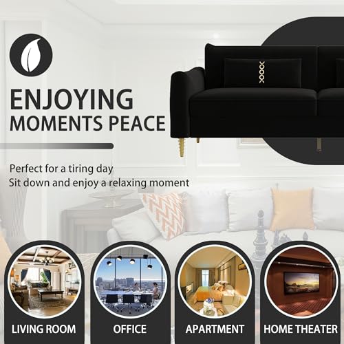85 in 3-Seat Velvet Couch with Solid Wood Frame and Pillows 7k
