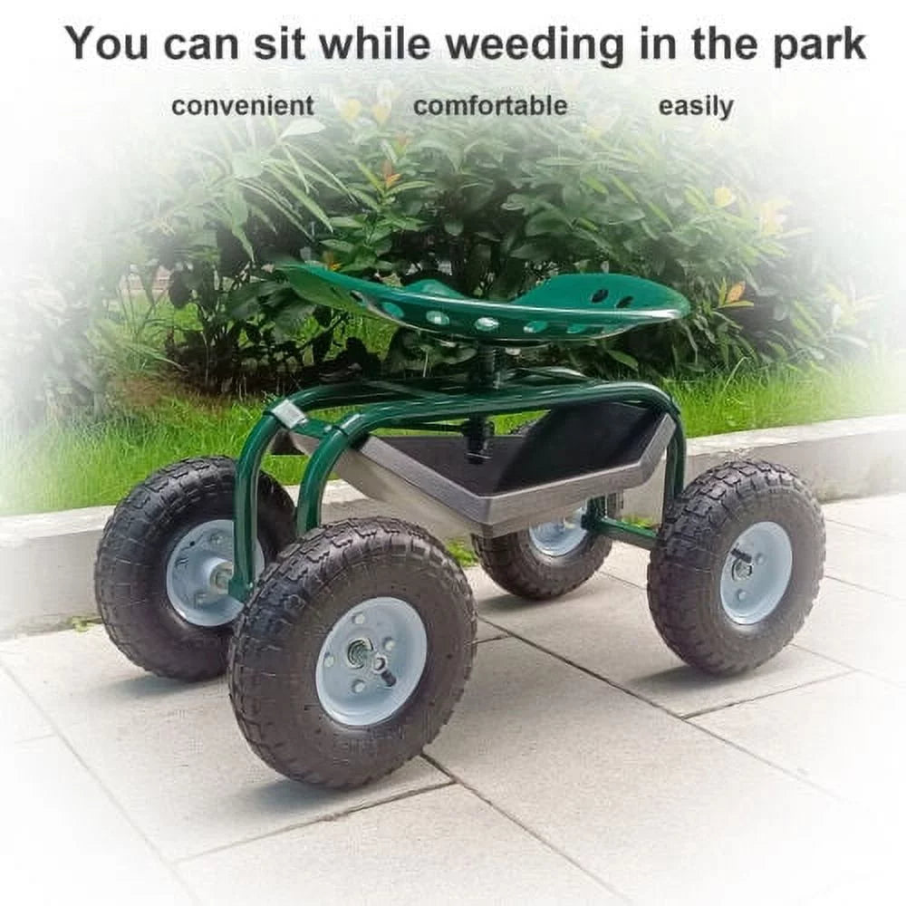 Rolling Garden Seat Cart Swivel 4 Wheel Metal Stool Outdoor k7m