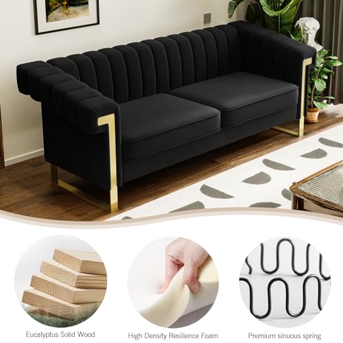 Modern Velvet 3-Seater Tufted Sofa Solid Wood Frame a7