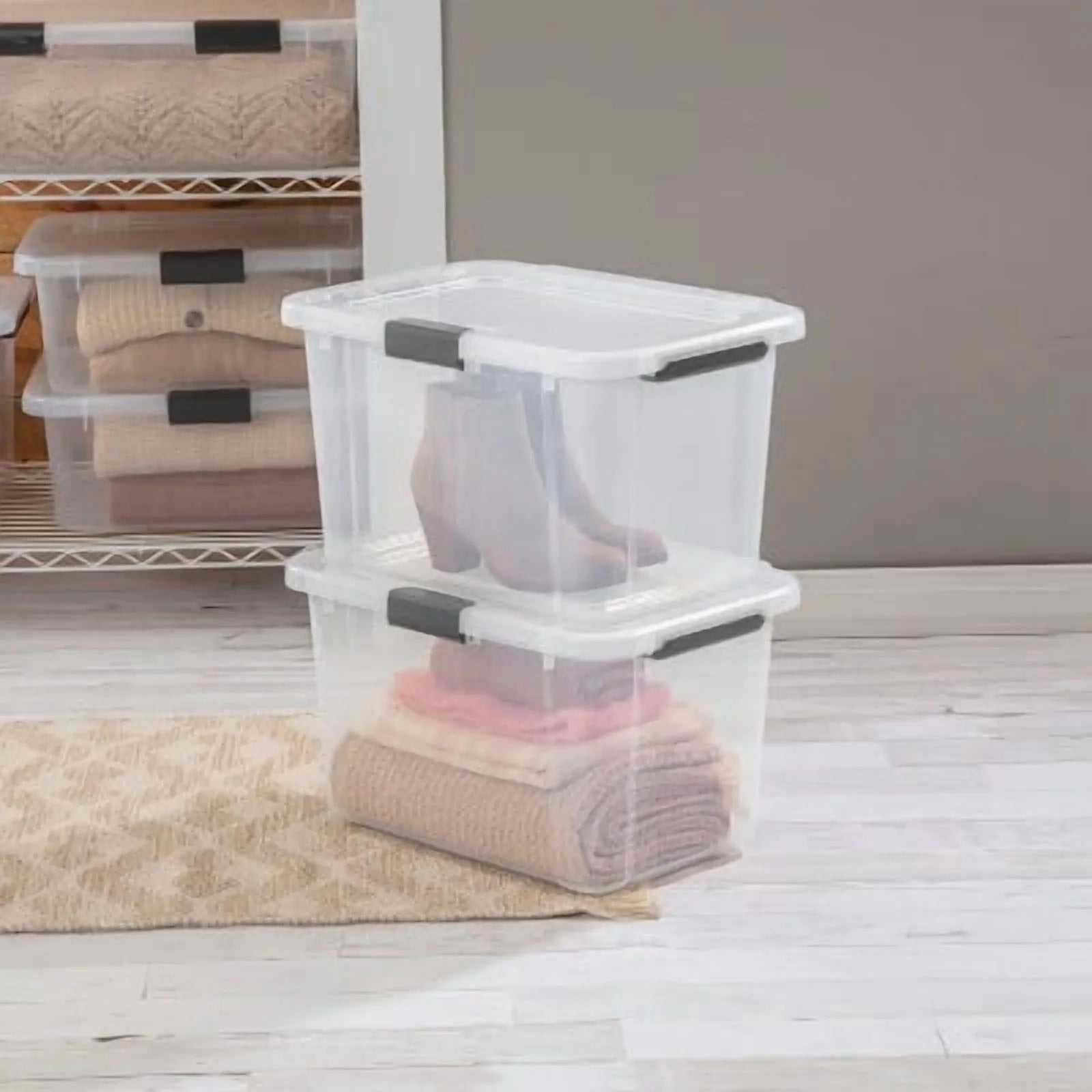 Plastic Storage Tote with Hinged Lid and Handles k7