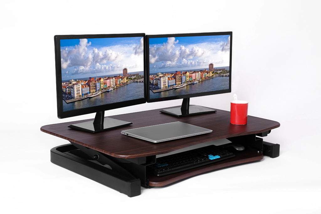 Height Adjustable Electric Desk Converter 2-Tier Walnut a7