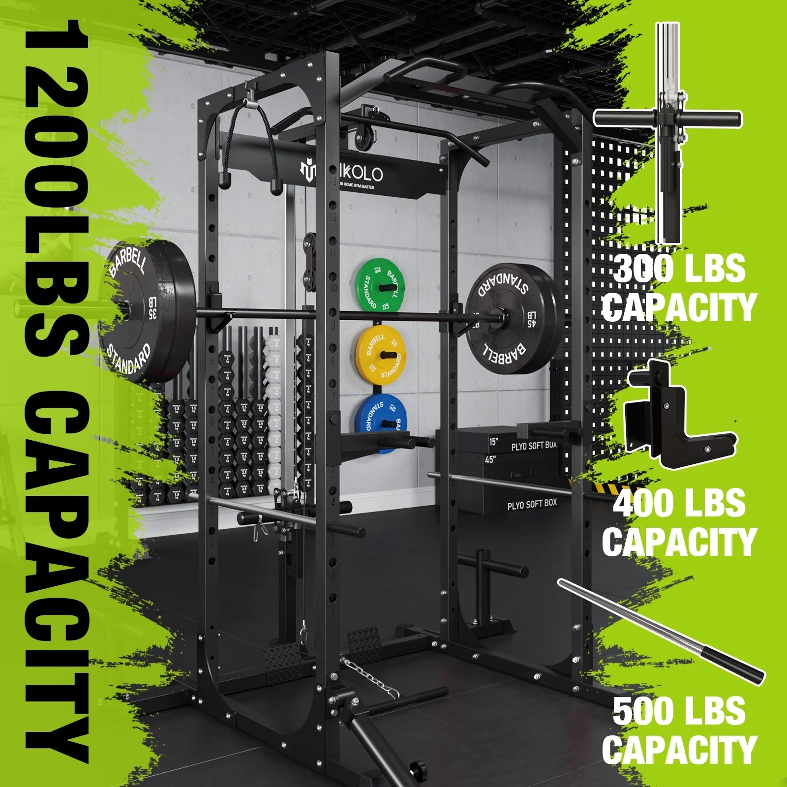 Power Rack Cage with Lat Pulldown System 1200LBS Capacity k7
