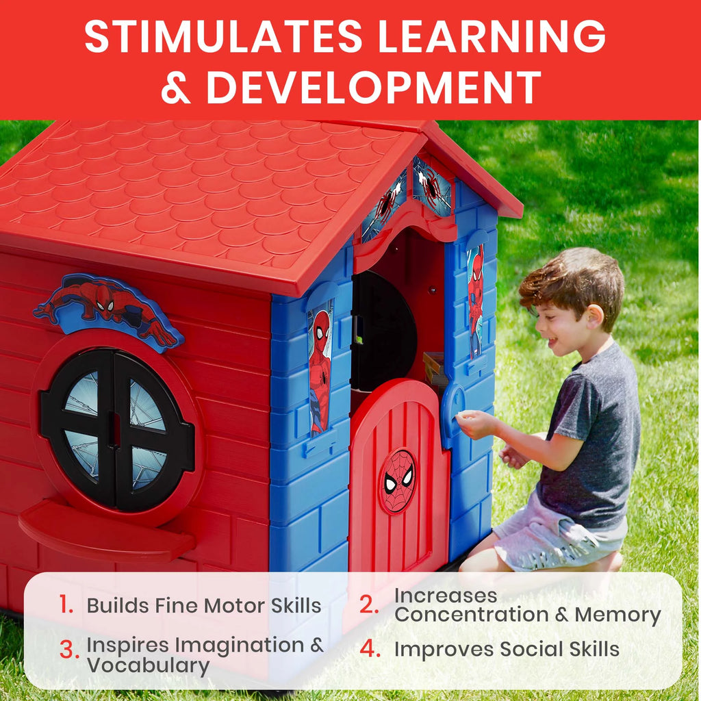Spider-Man Plastic Indoor/Outdoor Playhouse with Easy Assembly Blue Red a7