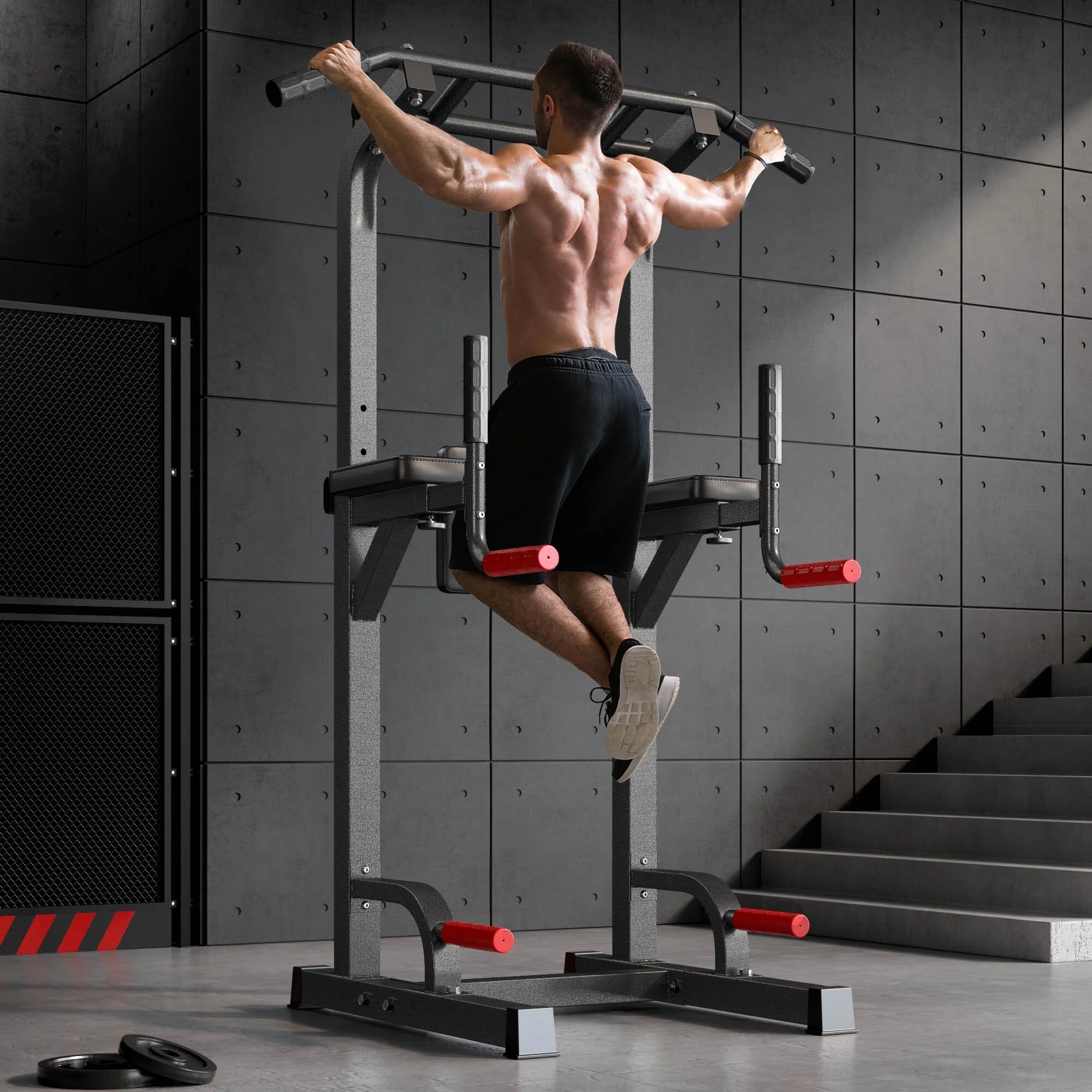 Power Tower Dip Station Pull Up Bar Stand Adjustable Height Home Gym k7x