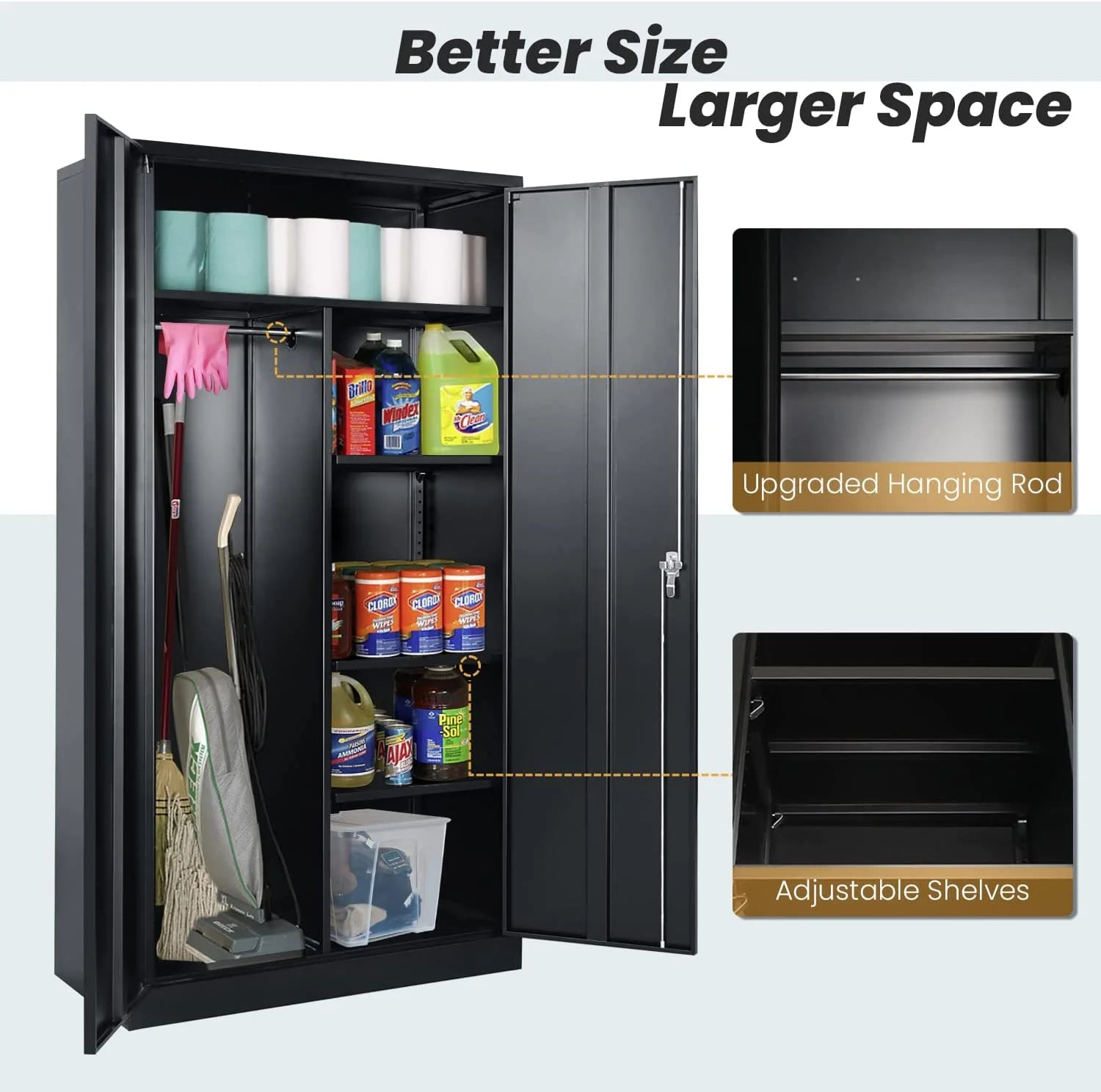 Metal Storage Cabinet with Locking Door and Shelves Black k7p