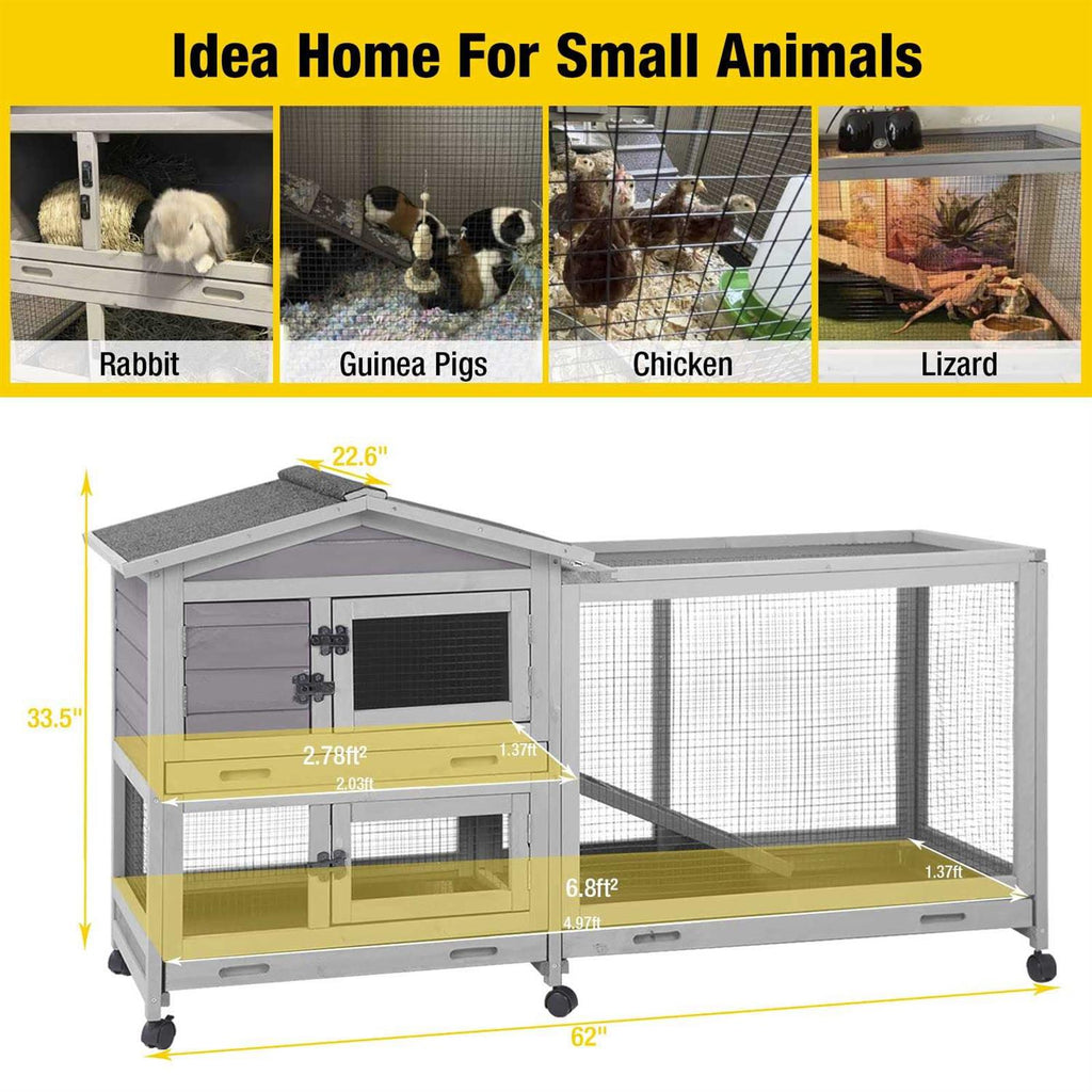 Rabbit Hutch Indoor Cage with Wheels and Pull Out Tray k7m
