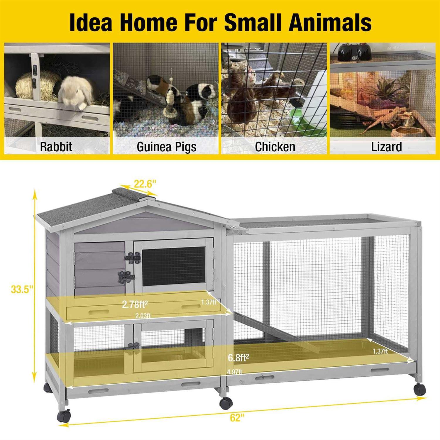 Rabbit Hutch Indoor Cage with Wheels and Pull Out Tray k7m