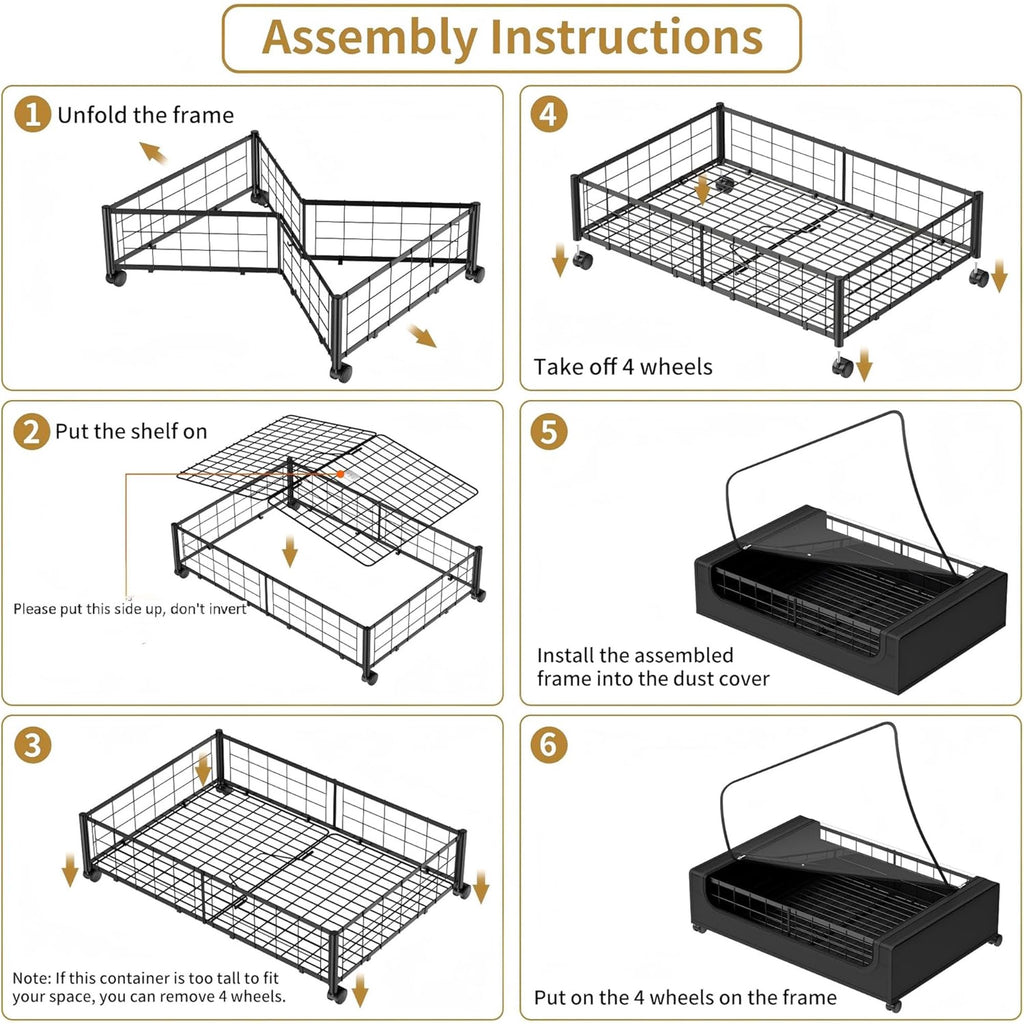 Under Bed Storage with Wheels and Cover, Metal Drawers, Black a7