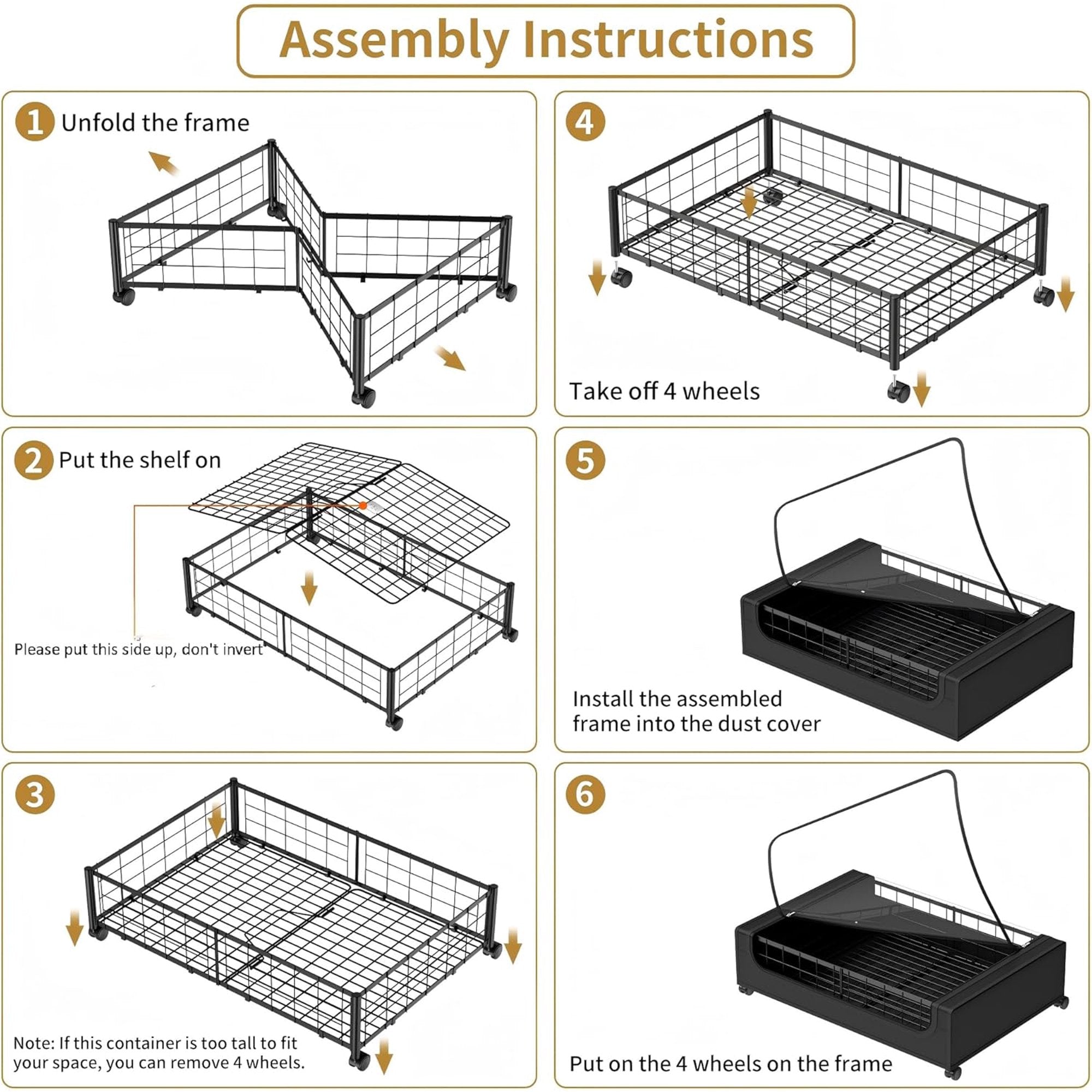 Under Bed Storage with Wheels and Cover, Metal Drawers, Black a7