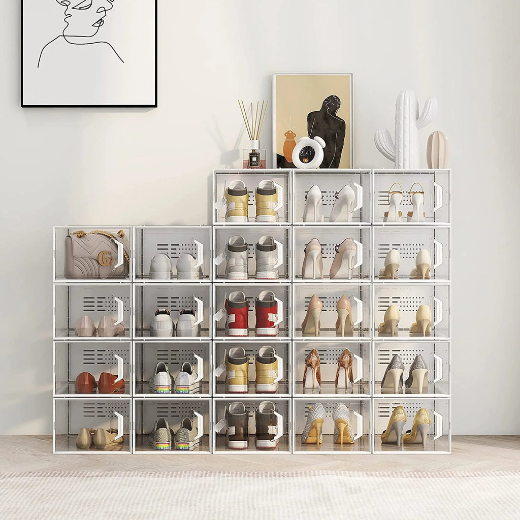 Shoe Storage Box 12 Pack Stackable Breathable k7