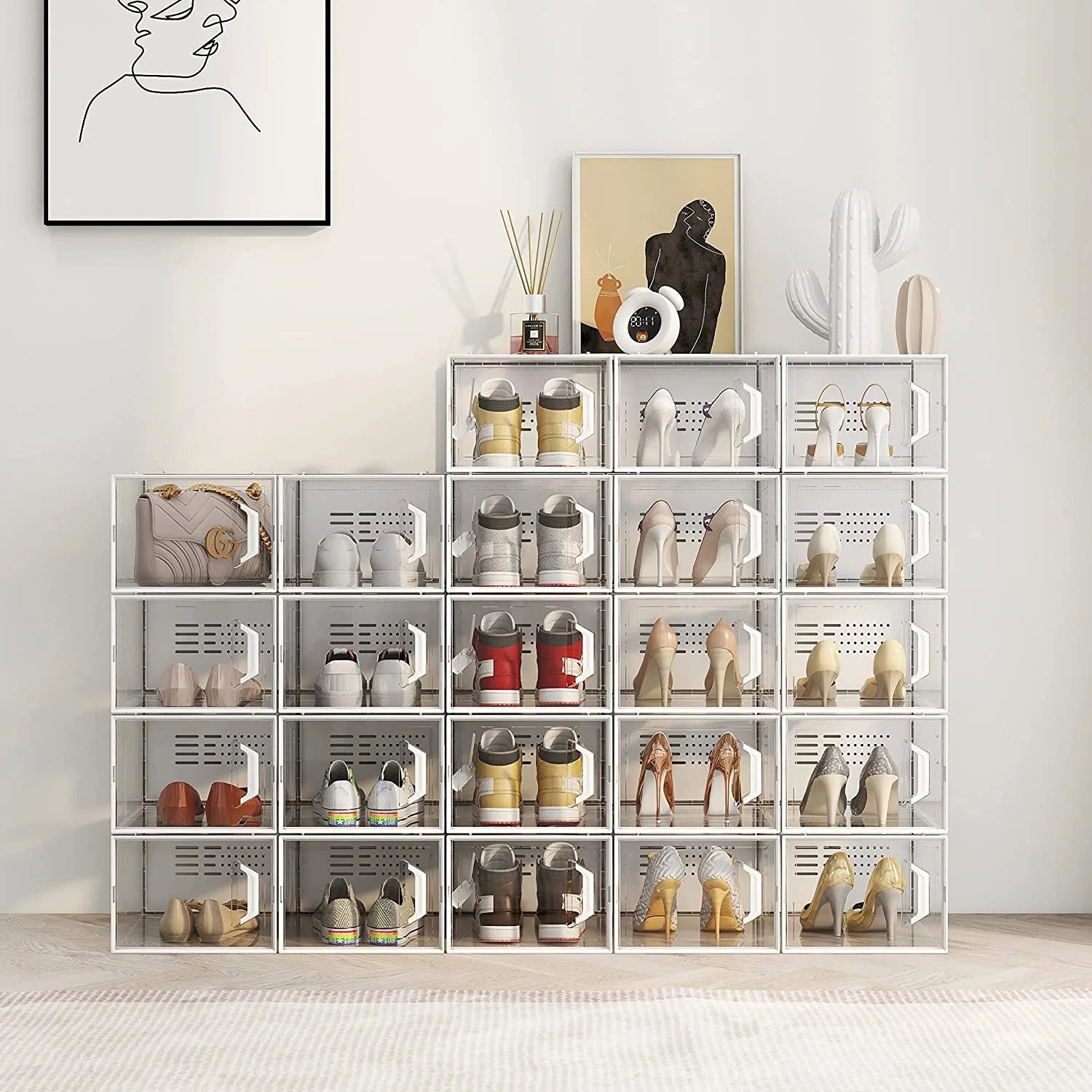 Shoe Storage Box 12 Pack Stackable Breathable k7