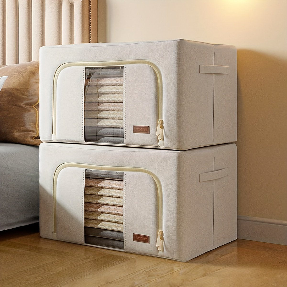 Steel Frame Storage Bins with Clear Window Foldable Stackable Organizers q7