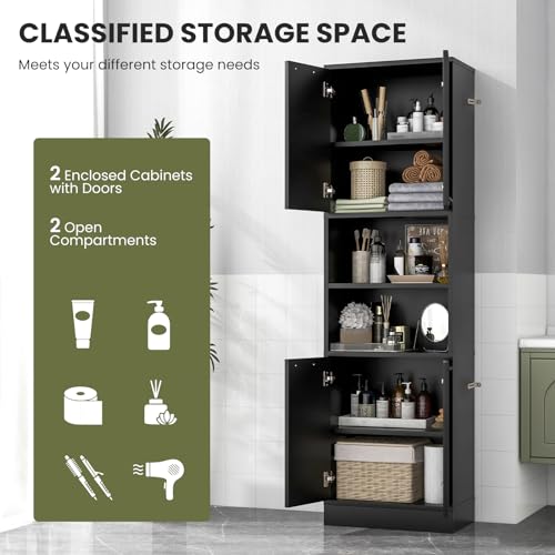 Bathroom Storage Cabinet with 4 Doors and Open Shelves White 75 Inch k7