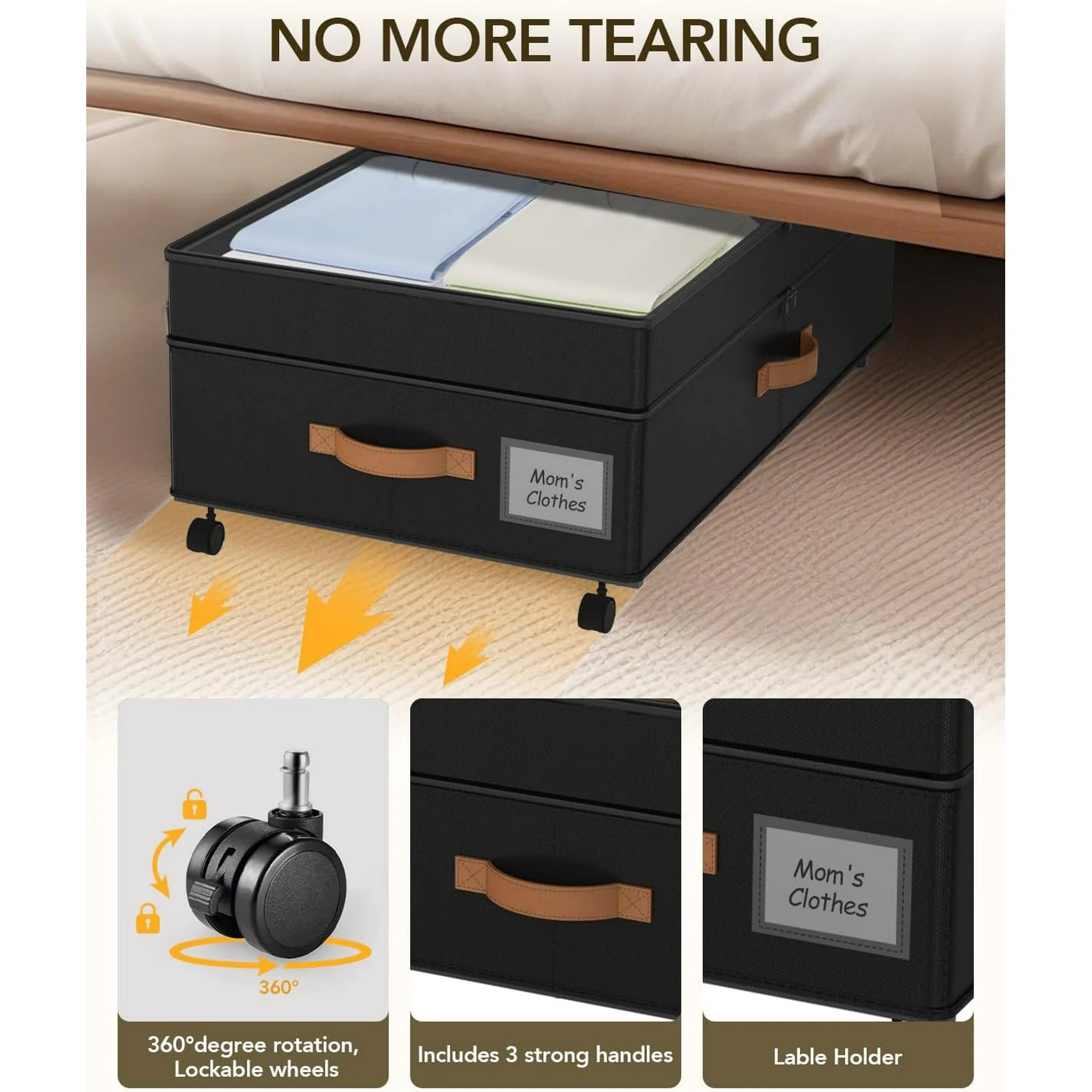 Under Bed Storage with Wheels, Adjustable Height Containers, 10 inches, Black a7