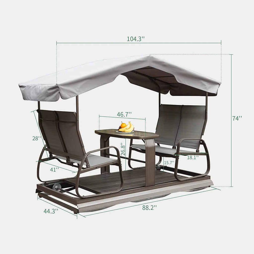 Outdoor Glider Bench with Canopy, Metal Frame, Patio Swing Chair a7k