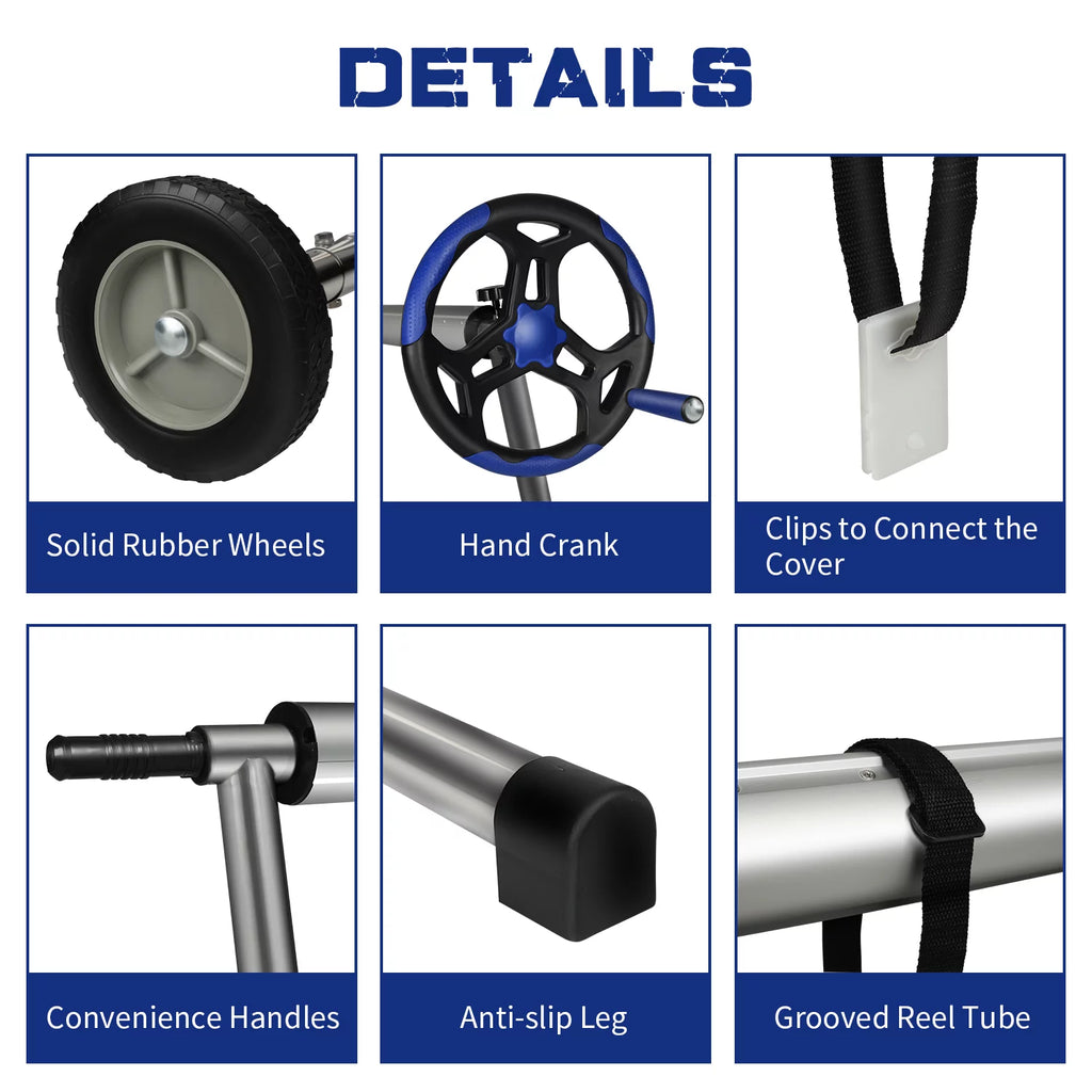 Pool Cover Reel Set Aluminum Inground Solar Blanket Roller Blue a7