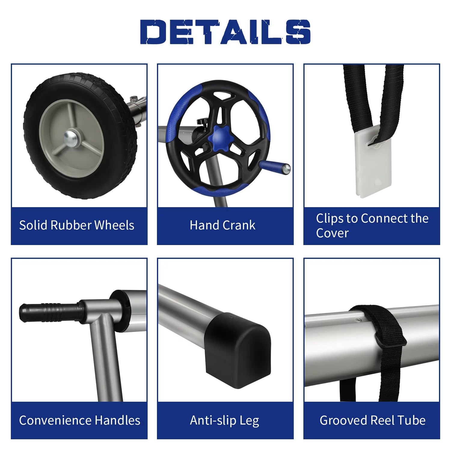 Pool Cover Reel Set Aluminum Inground Solar Blanket Roller Blue a7