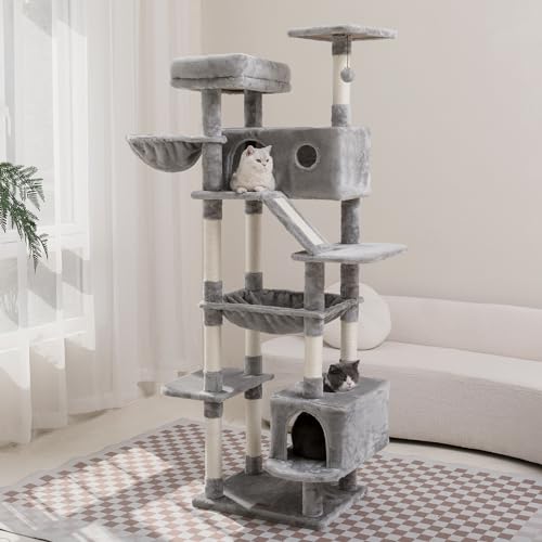 Large Cat Tree for Indoor Cats with Scratching Posts Beige k7