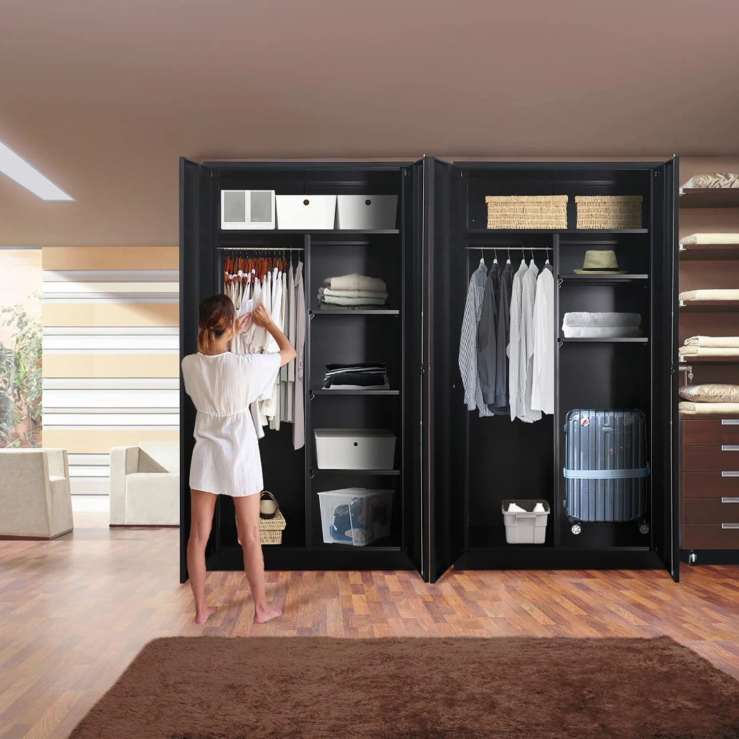 Metal Storage Cabinet with Locking Door and Shelves Black k7p