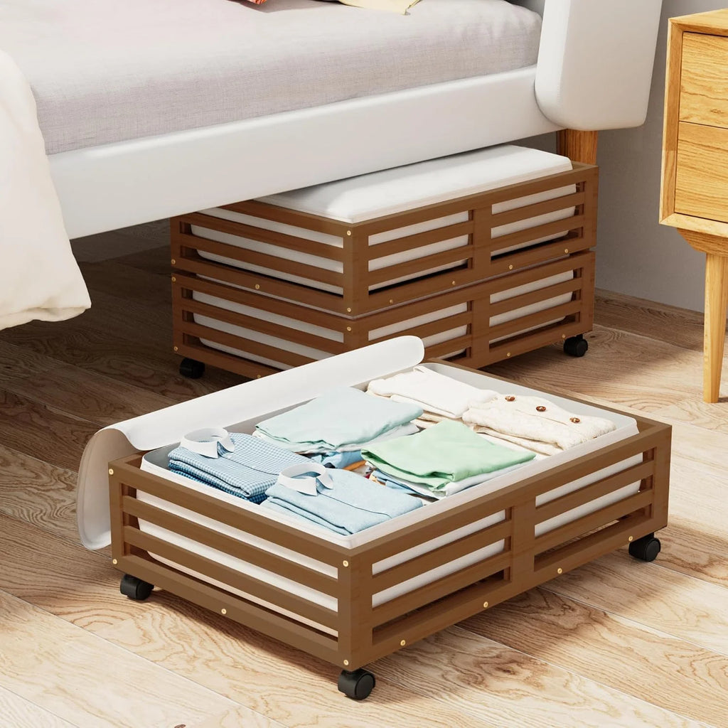 Bamboo Under Bed Storage Containers with Wheels and Dust Bag 2 Pack a7