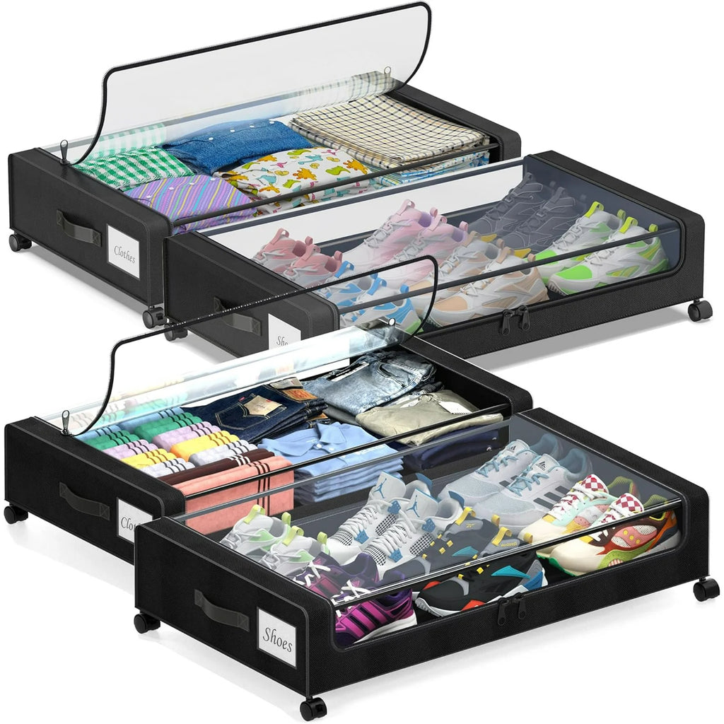 Under Bed Storage Containers with Wheels and Clear Lids, 60L, Gray q7