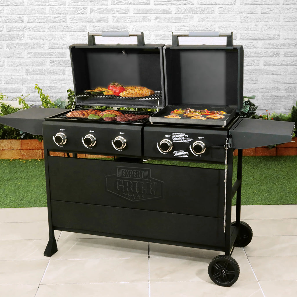5 Burner Combo Gas Grill and Griddle Black k7p