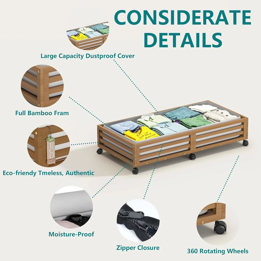 Bamboo Under Bed Storage Containers with Wheels and Dust Bag 2 Pack a7