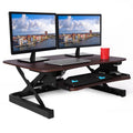 ApexDesk ZT Series Height Adjustable Sit to Stand Electric Desk Converter, 2-Tier Design with Large 36x24" Upper Work Surface and Lower Keyboard Tray Deck (Walnut)