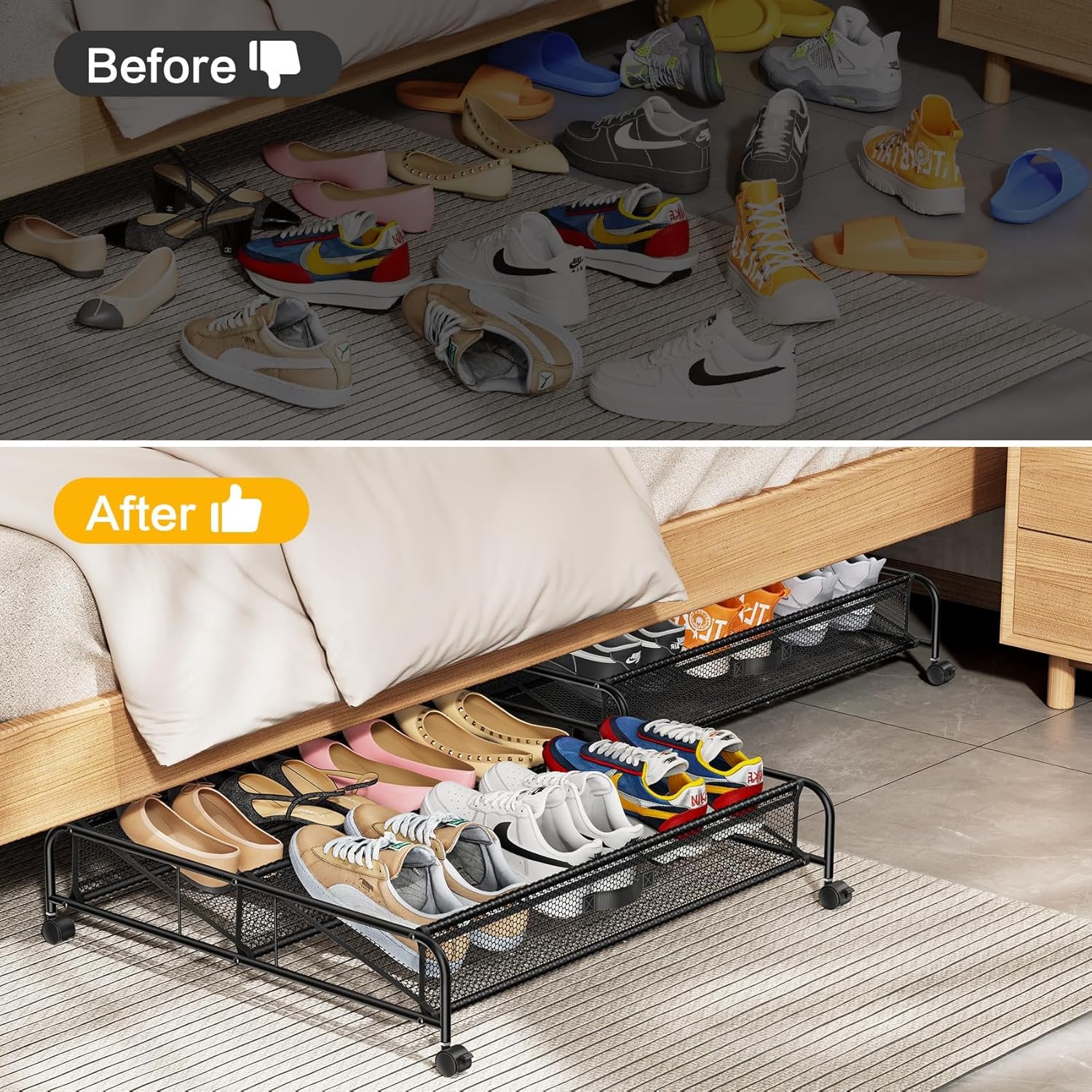 Under Bed Shoe Storage Organizer with Wheels 2 Pack a7