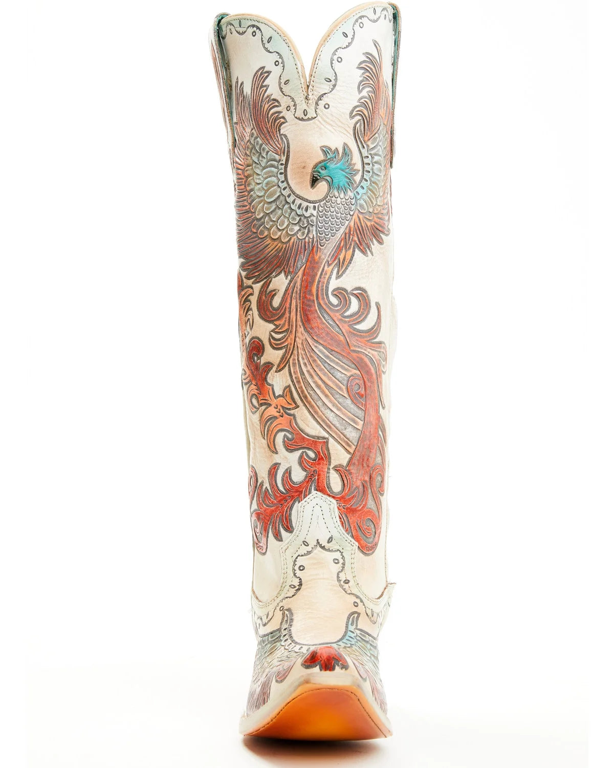 Women's Hand Tooled Painted Tall Western Boot Snip Toe White 7.5 M k9