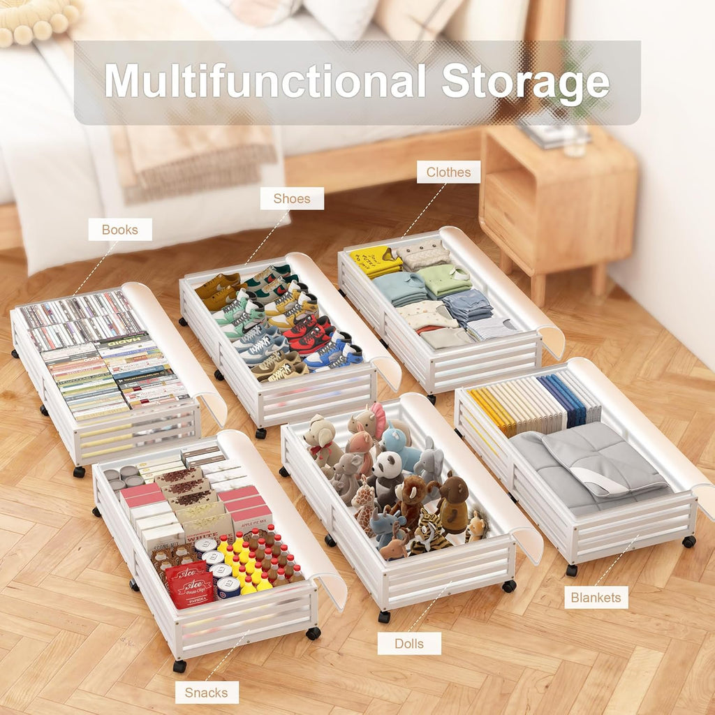 Under Bed Storage Containers with Wheels Bamboo White 2 Pack k7
