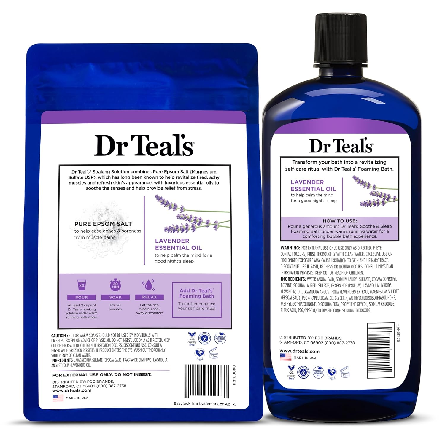 Epsom Salt Soaking Solution and Foaming Bath Combo Pack Lavender k7