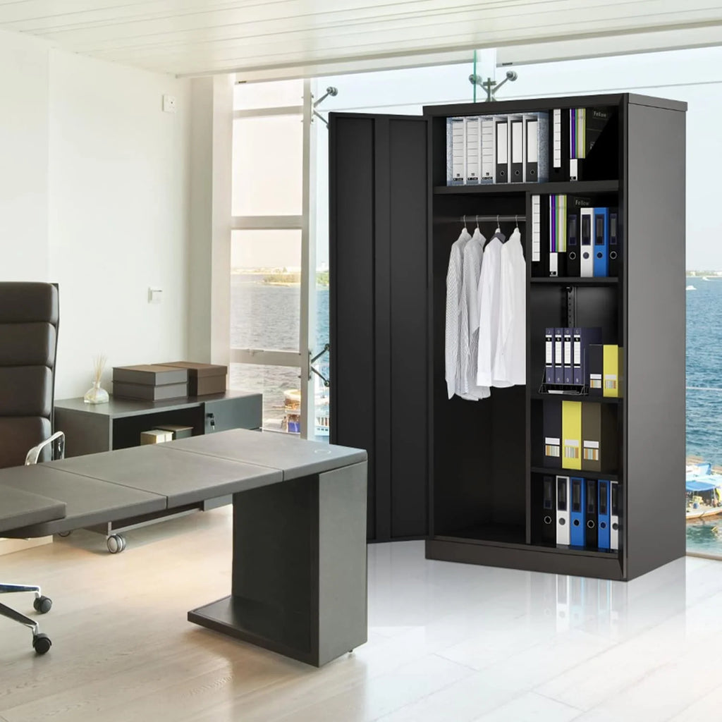 Metal Storage Cabinet with Locking Door and Shelves Black k7p