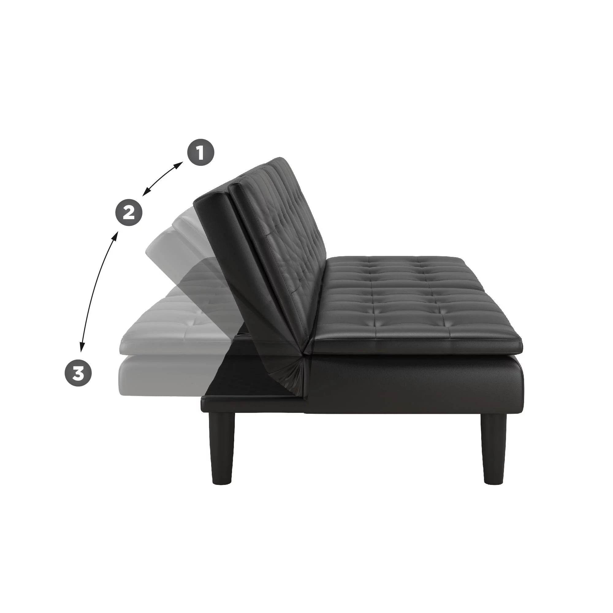Memory Foam Futon with Cupholder and USB Black Faux Leather k7