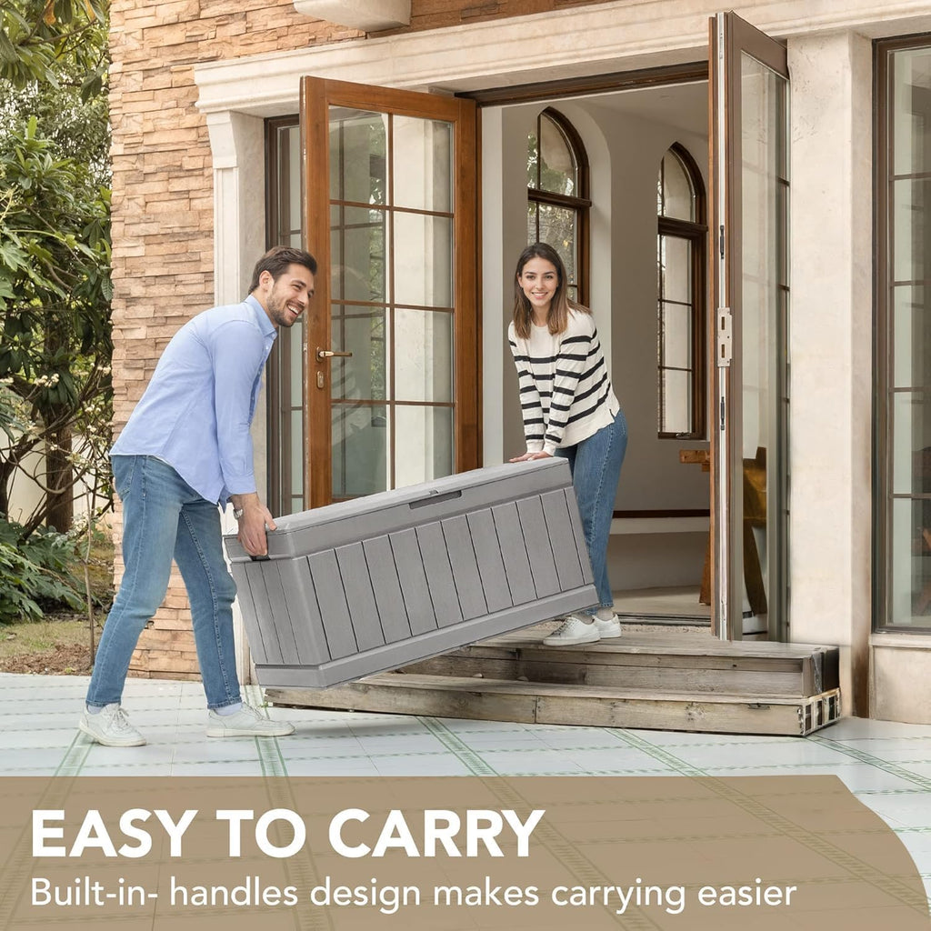 Outdoor Resin Deck Storage Box 85 Gallon Waterproof Grey k7p
