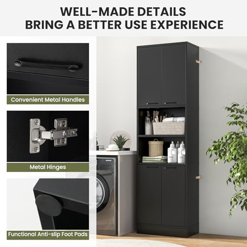 Bathroom Storage Cabinet with 4 Doors and Open Shelves White 75 Inch k7