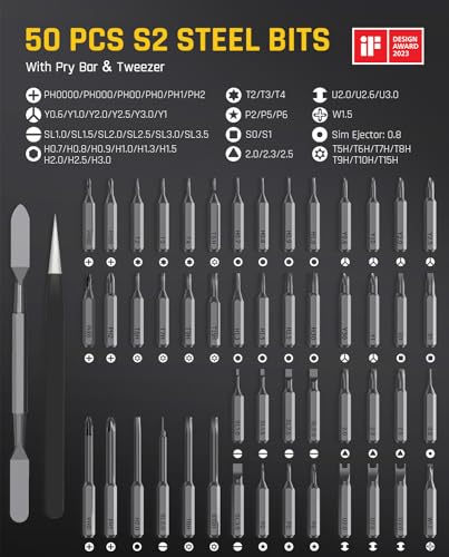 Mini Electric Screwdriver Set 50-in-1 Magnetic Bits Grey k7q