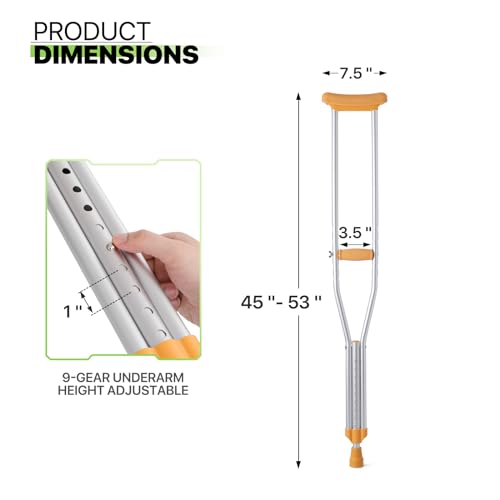Aluminum Underarm Crutches for Adults Adjustable Lightweight Pair k7m