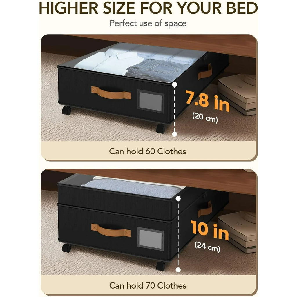 Under Bed Storage with Wheels, Adjustable Height Containers, 10 inches, Black a7