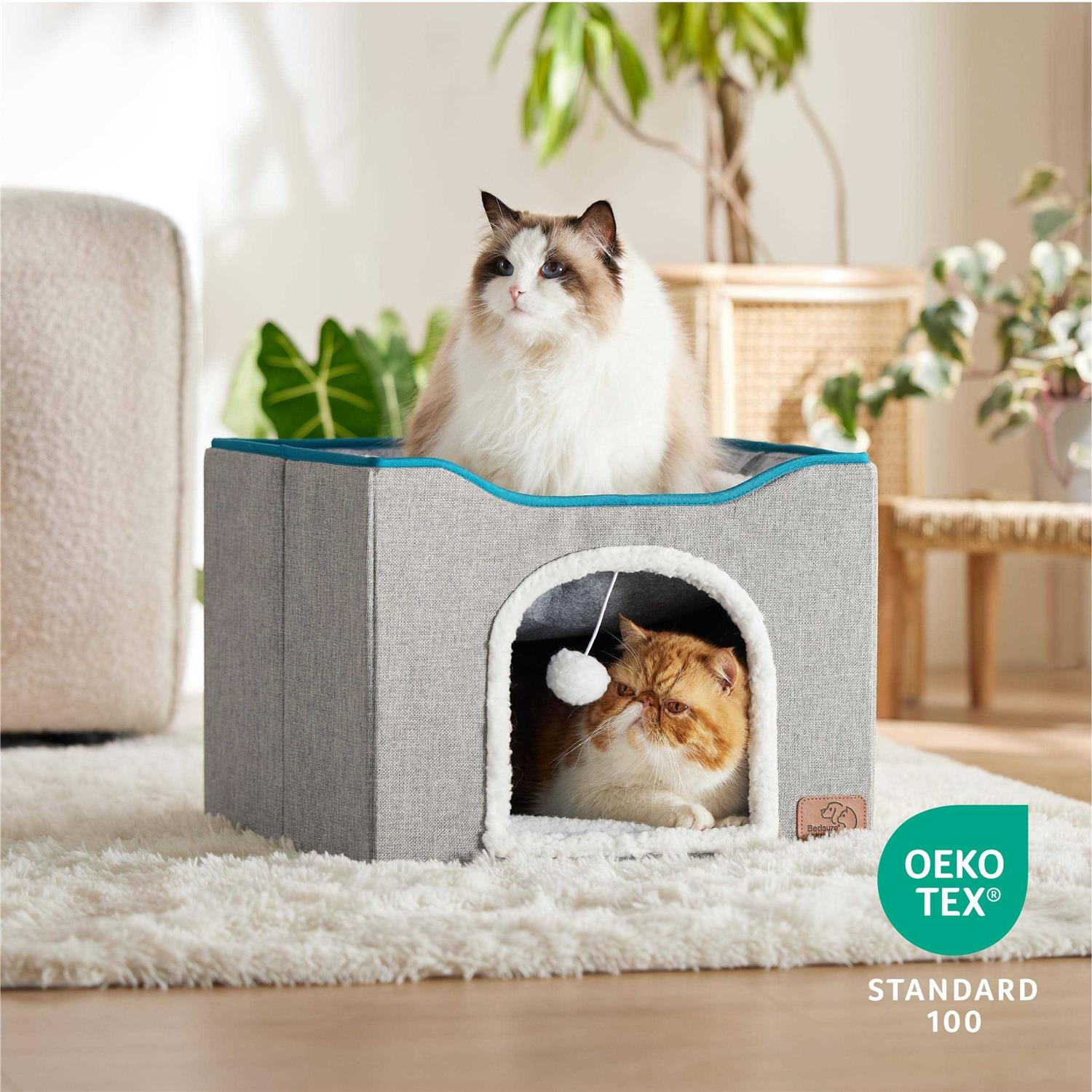 Large Cat Cave Bed with Hanging Ball and Scratch Pad k7m