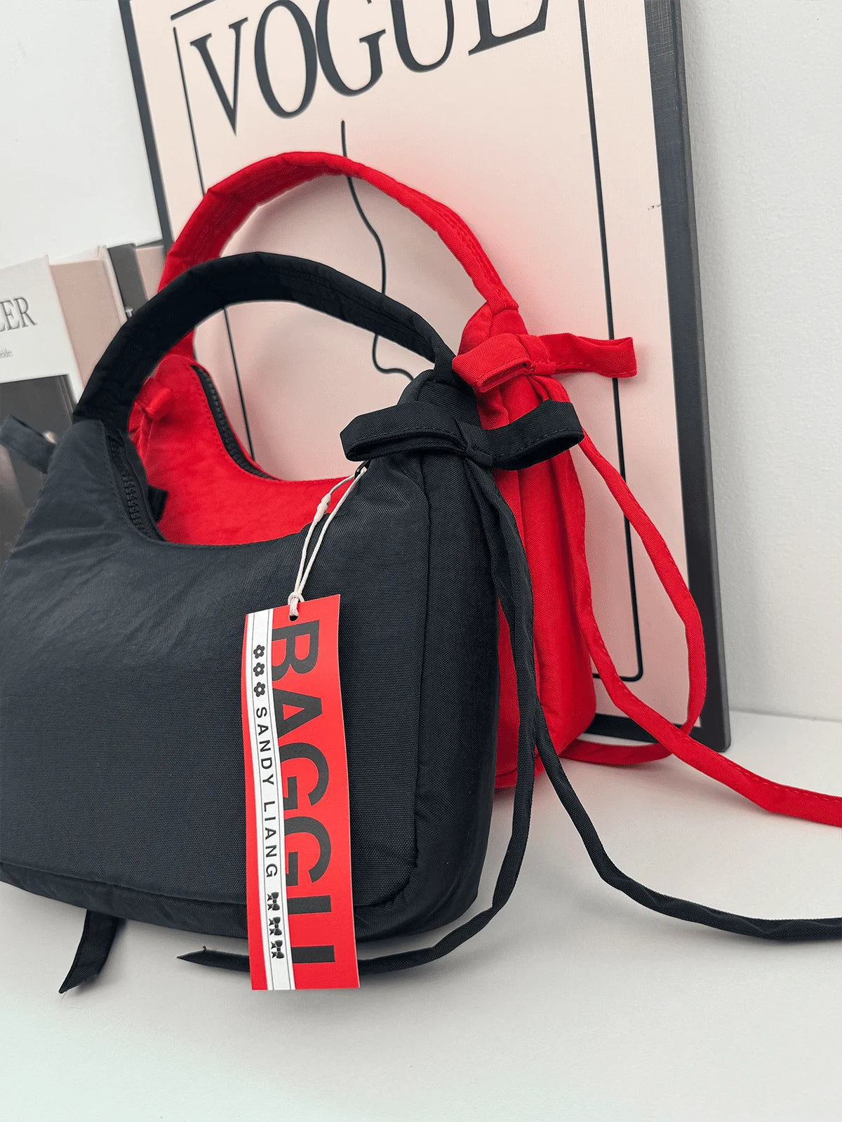Nylon Mini Bow Handbag Black k7m